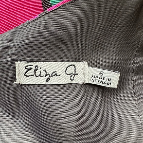 Eliza J Fit & Flare Black Watercolor Dress Sleeveless Belted Size 6 - Picture 11 of 12